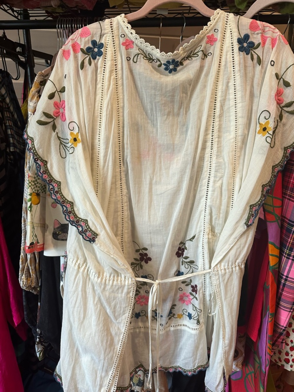 FREE PEOPLE “Danielle” Cotton Voile Embroidered Blouse Cloud Dancer Large NWT - Picture 8 of 15